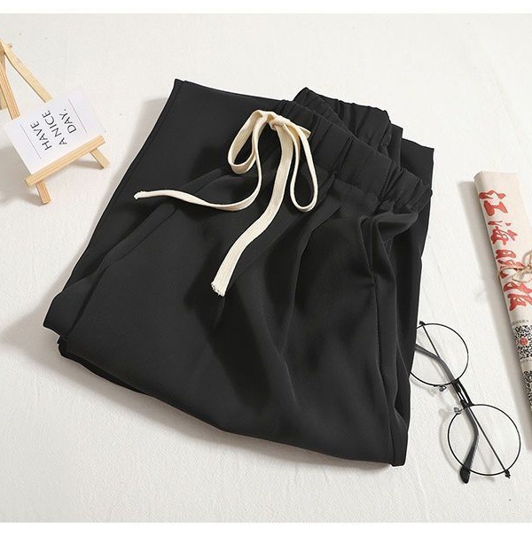 Ins Hong Kong estilo de verano coreano cintura alta cuerda de dibujo colgante sensación casual cintura elástica pantalones de mujer pantalones rectos pantalones de mujer image 7