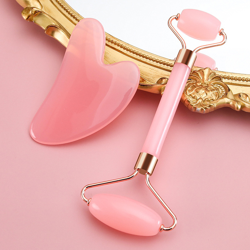 Heart-shaped powder crystal roller massage board suit non-jade white transparent facial beauty board double-head roller massage instrument