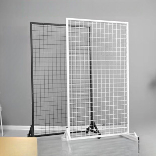 Wrought Iron Grid Rack Floor-Standing Mobile Shelf Vertical Kindergarten Work Display Rack Wire Mesh Storage Zb