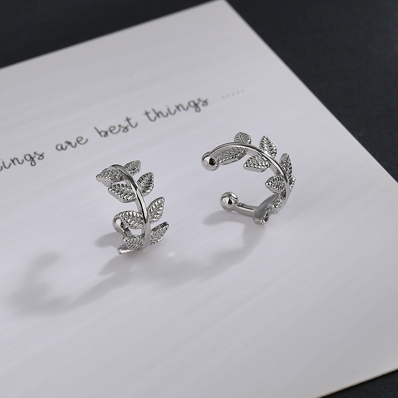 Clip oreja sin perforación, diseño simple hoja, estilo japonés/coreano, ins