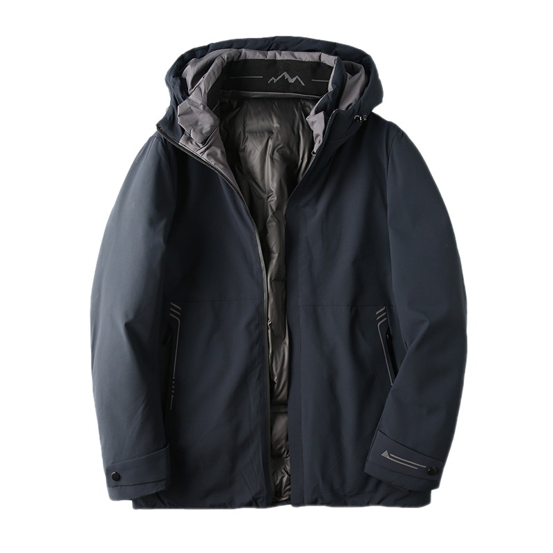 Blanco ganso abajo chaqueta de los hombres a prueba de viento cálido cuello desmontable 90 terciopelo tres-prueba tela abrigo de invierno Y8865