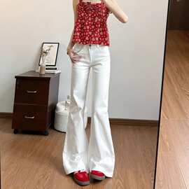 白色水洗微喇叭牛仔裤女美式辣妹宽松显瘦垂感百搭拖地长裤潮ins