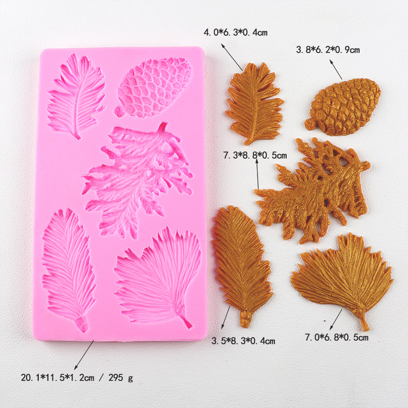 Nuevo árbol de Navidad hojas de cedro hojas de pino dulces molde de pastel de silicona molde de chocolate herramientas de horneado DIY