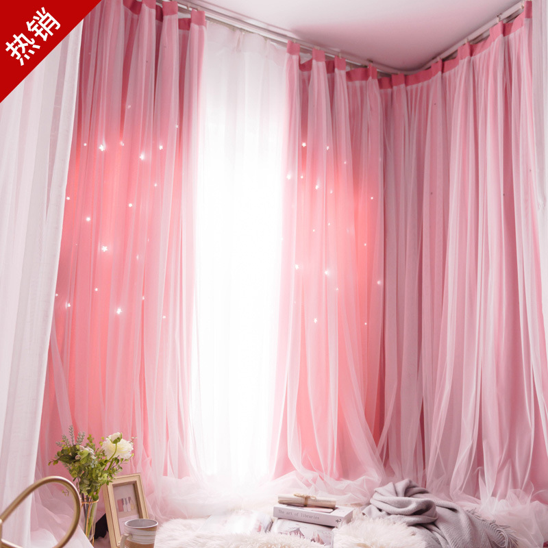 Internet celebridad cortina de sombreado hueco estrella dormitorio Punch-libre ins doble capa de luz de lujo ventana de la Bahía de cielo estrellado paño producto terminado al por mayor