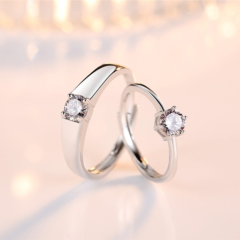 Anillo de pareja de plata esterlina S925 con apertura ajustable