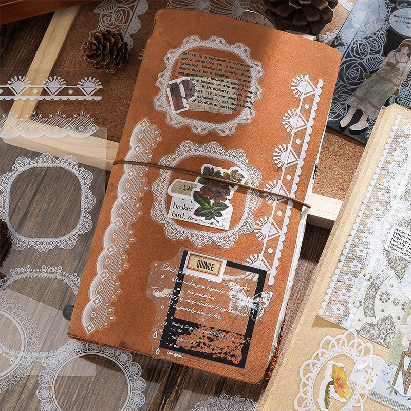 Fairy Turtle encaje transparente pegatinas de pet impermeables DIY cuentas diarias decoración pegatinas de borde retro