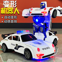 儿童特技变形机器人公安车电动灯光音乐警车万向汽车玩具礼物批发