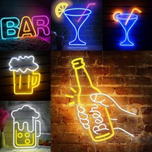 外贸亚马逊LED霓虹灯酒吧酒瓶墙壁装饰beer啤酒杯发光打卡usb接口