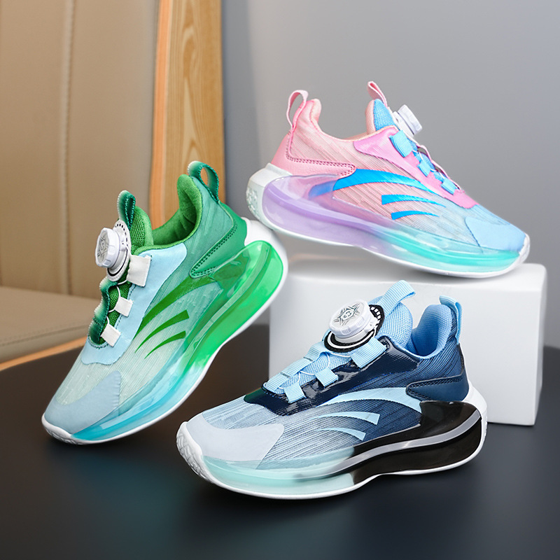 Boys' shoes rotating button shoes mesh surface breathable 2023 fall running shoes Big boys girls basketball shoes all match_voghion.com