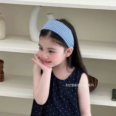 格子柄の布製子供用幅広ヘアバンド、頭を締め付けない、女の子用夏用ベビーヘアバンド、女の子用ヘアアクセサリー、サイドにスパンコール付き