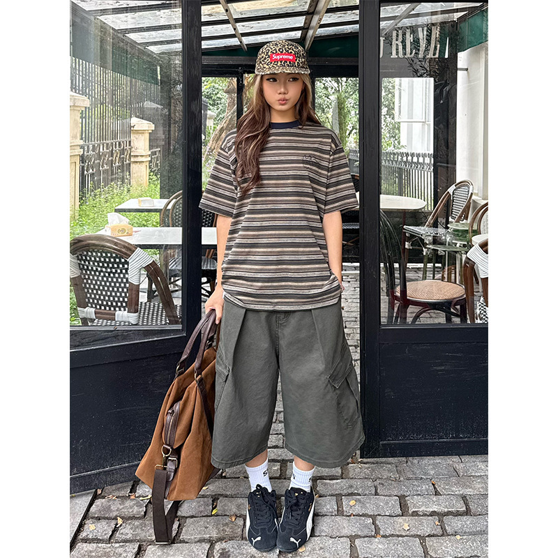 Don Cry American Washed Distressed Multi-Flap Pocket Pants Cargo Shorts for Men and Women Summer New Casual Loose Cropped Pants