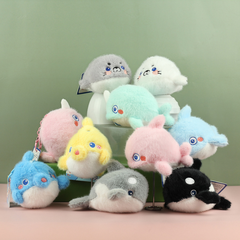 Cute cute marine animal pendant plush toy shark dolphin seal doll bag pendant keychain