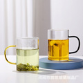 办公用马克杯 高硼硅玻璃透明把手杯 家用柠檬茶绿茶花茶杯啤酒杯
