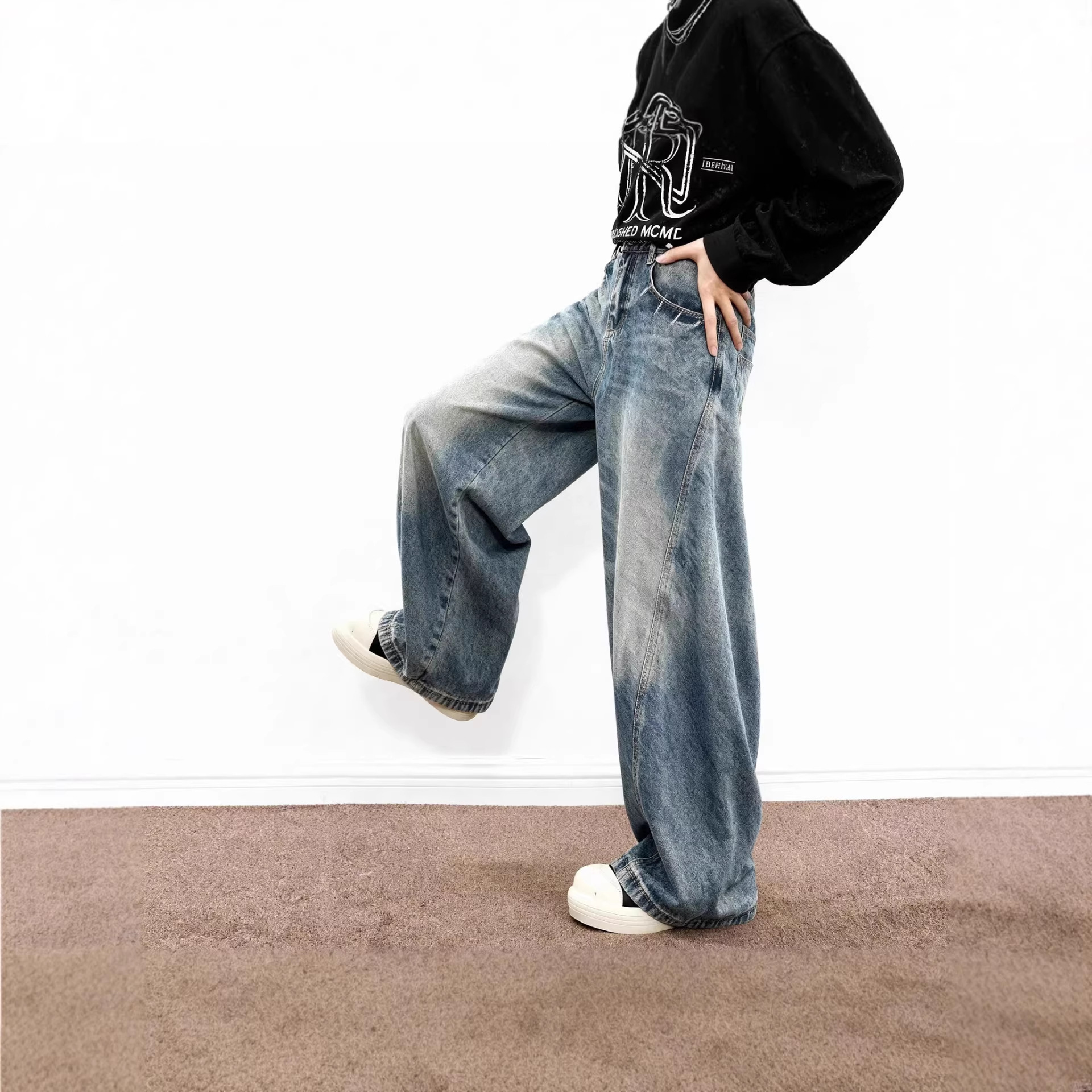 Men's Relaxed Fit Straight Leg Stretch Denim Jeans Vintage Wash Casual Comfort Pants_mkmklike.com