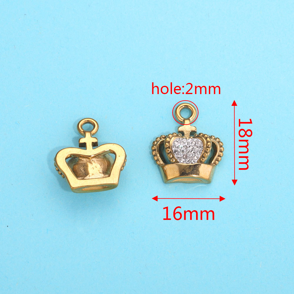 Colgante de corona de circón con microincrustaciones de acero inoxidable, collar de pulsera de bricolaje, accesorios de colgante con cuentas, colgante de revestimiento al vacío