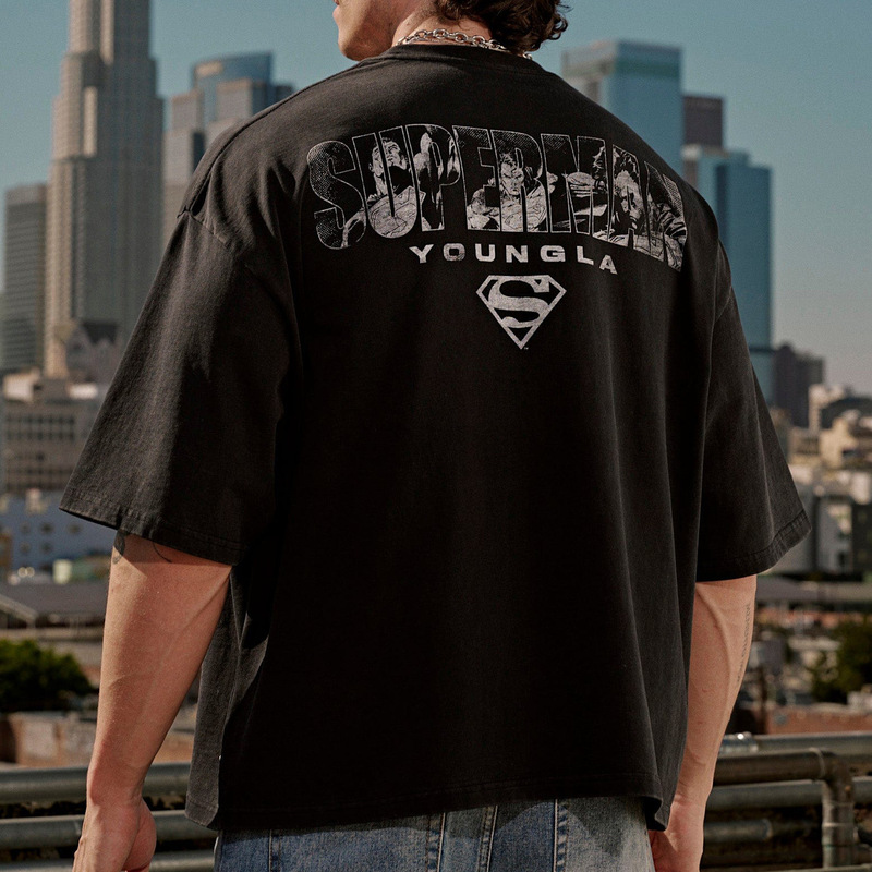 YOUNGLA Superman co-branded American-style trendy printed summer loose-fit cross-border men's sports and fitness short-sleeve T-shirt