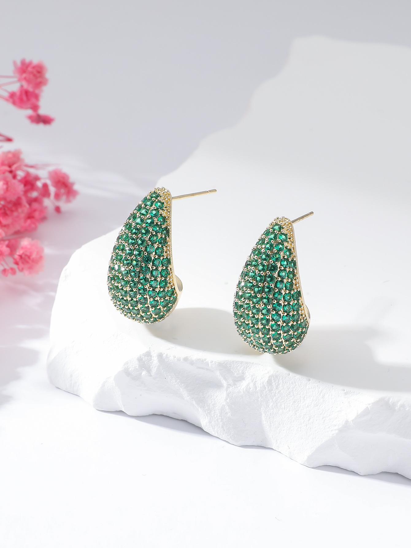 1 Pair Elegant Glam Water Droplets Plating Inlay Copper Rhinestones Ear Studs display picture 4
