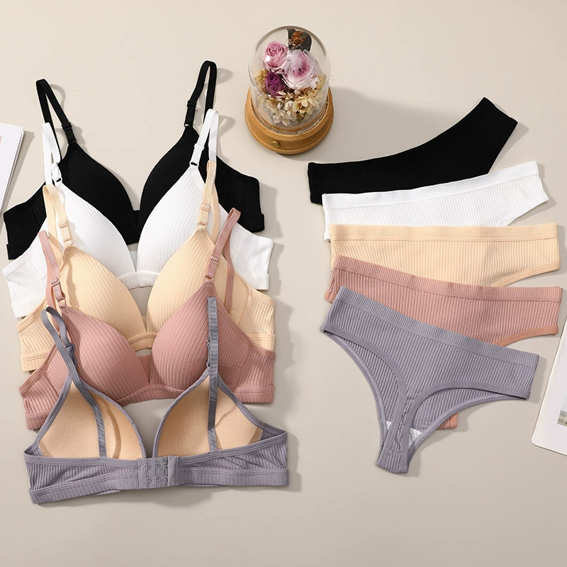 Французский тонкий треугольный кубок набор стринги маленькая грудь сексуальная без стального кольца трусики бюстгальтер из двух частей