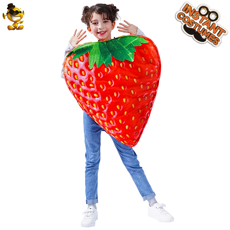 Traje de fresa lindo de niña traje de rendimiento de los niños traje de rendimiento de fresa de doble cara traje de fiesta de parodia image 7