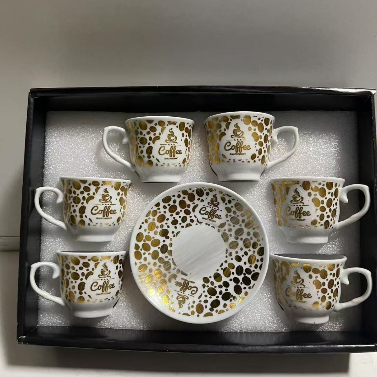Nuevo conjunto de tazas de café de cerámica europea, tazas de café de estampado transfronterizo, 6 tazas de café de Oriente Medio, 6 platos de café de la tarde