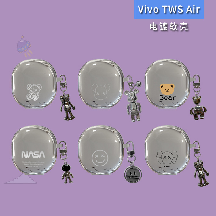For ViVO TWS Air earphone case cartoon plating soft case protective case Wireless Bluetooth pendant case Foreign trade