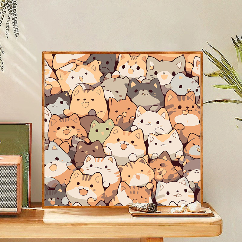 Healing Cat Cartoon Animal Series Word Oil Painting DIY Coloring and Painting Handmade Painting Healing Decorative Painting