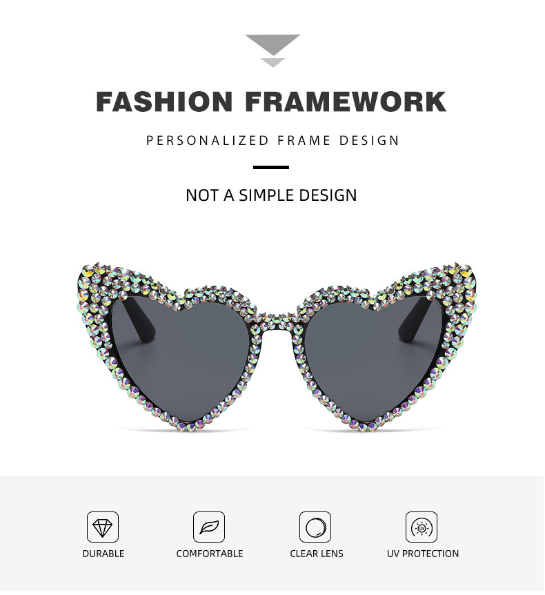 Mode Herzform Ac Speziell Geformter Spiegel Diamant Rahmenlos Sonnenbrille Der Frauen display picture 2