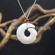 仿阿富汗白玉时来运转项链民族风吊坠男女款玉髓平安扣毛衣链批发