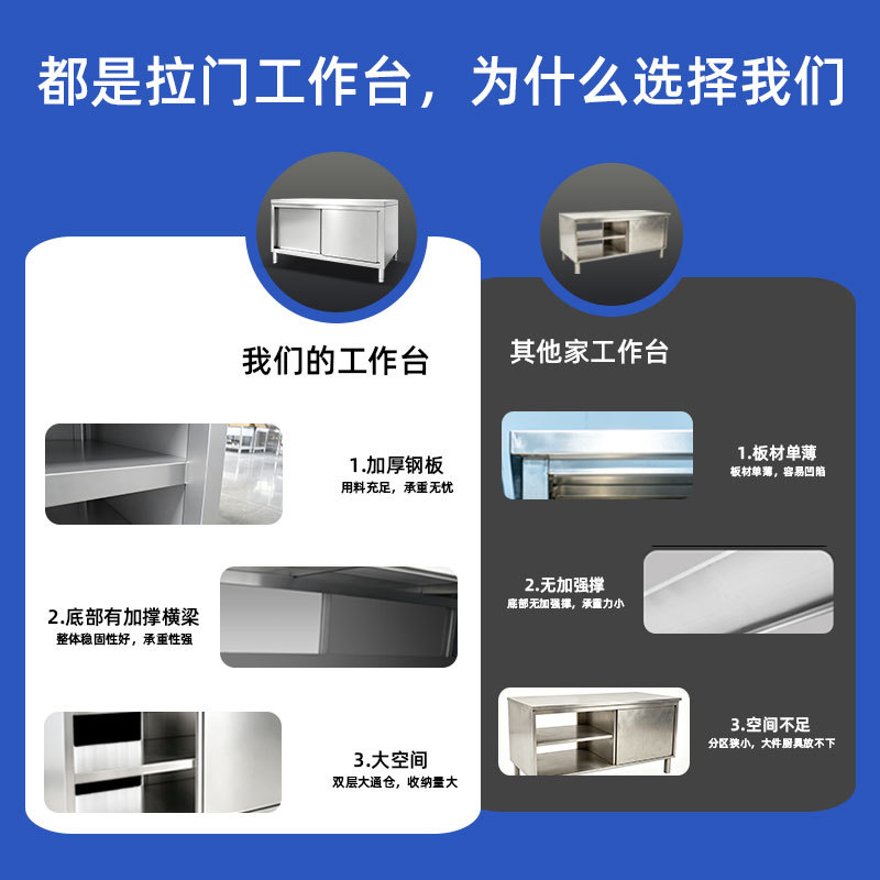 不锈钢双通工作台酒店后厨双开拉门储物柜餐饮双面取物打荷操作台