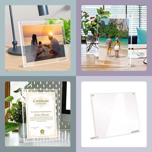 BT092 three-dimensional double-layer transparent acrylic photo frame photo certificate holder metal bracket swing table blank note board