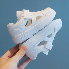 兒童網面白鞋2024夏季新款男童鏤空白色運動鞋透氣單網女童小白鞋