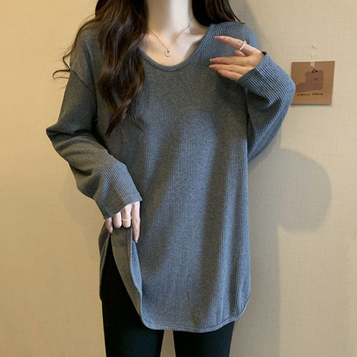 Women's Long-Sleeve T-Shirt Top for Spring and Autumn/Winter 2025, Loose and Slimming, Plus Size, Layering Shirt