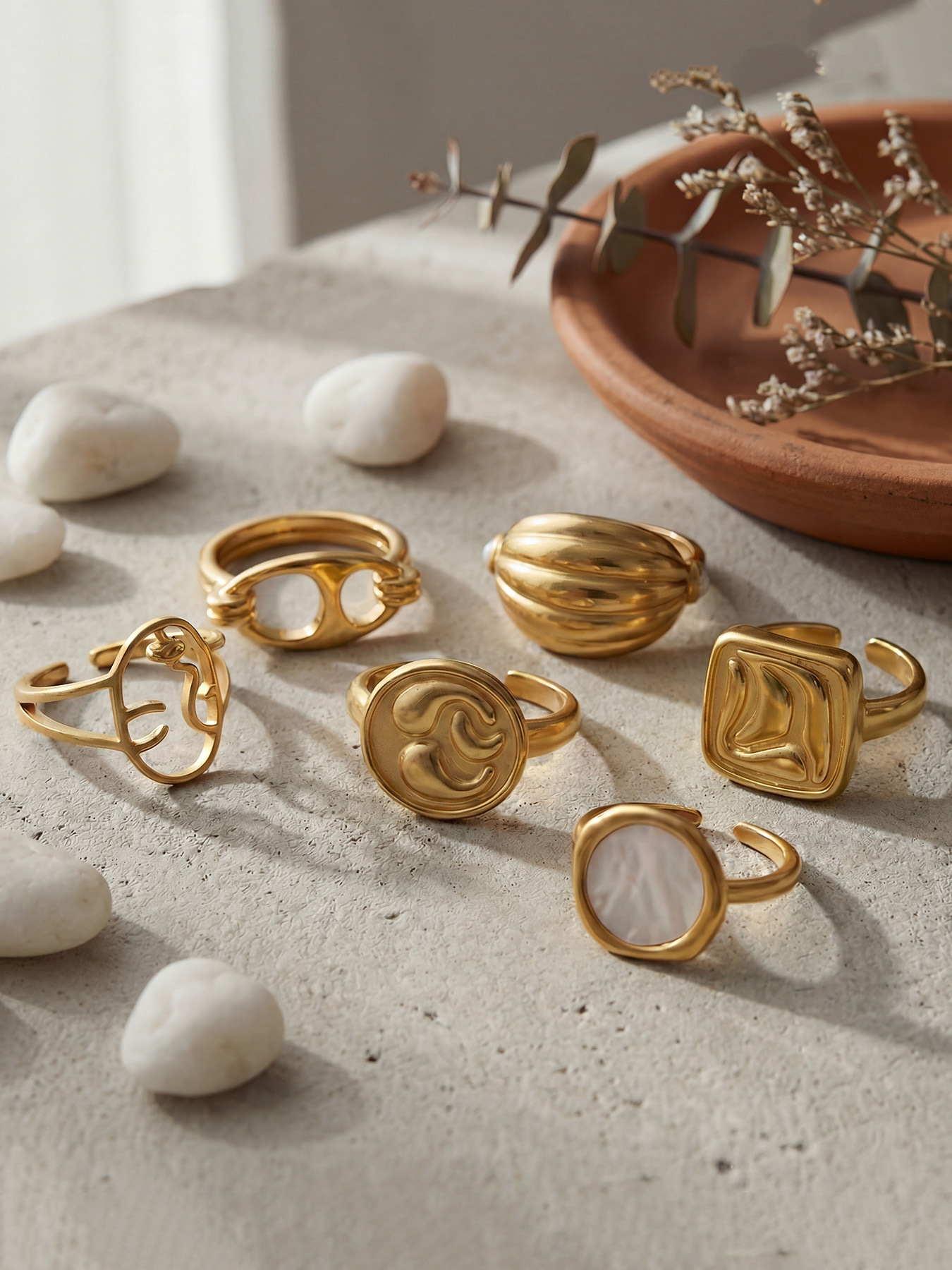 Mysterious Retro Geometric Open Ring Set Stainless Steel Jewelry_voghion.com
