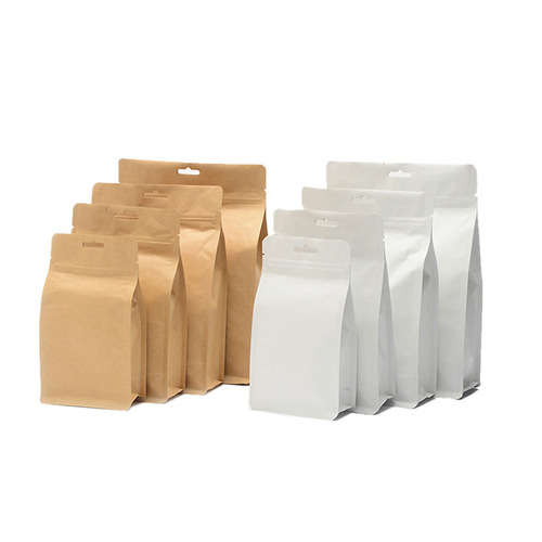 Eight-sided sealing kraft paper aluminum foil accordion packaging bag 3D food tea self-standing self-sealing zipper bag red and green tea