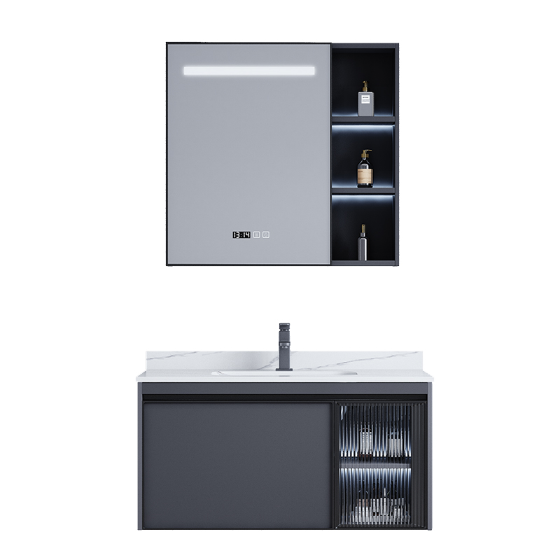 Gabinete de baño de aluminio del espacio de estilo europeo combinación mesa de lavado de baño lavabo de cerámica integrado lavabo espejo inteligente gabinete