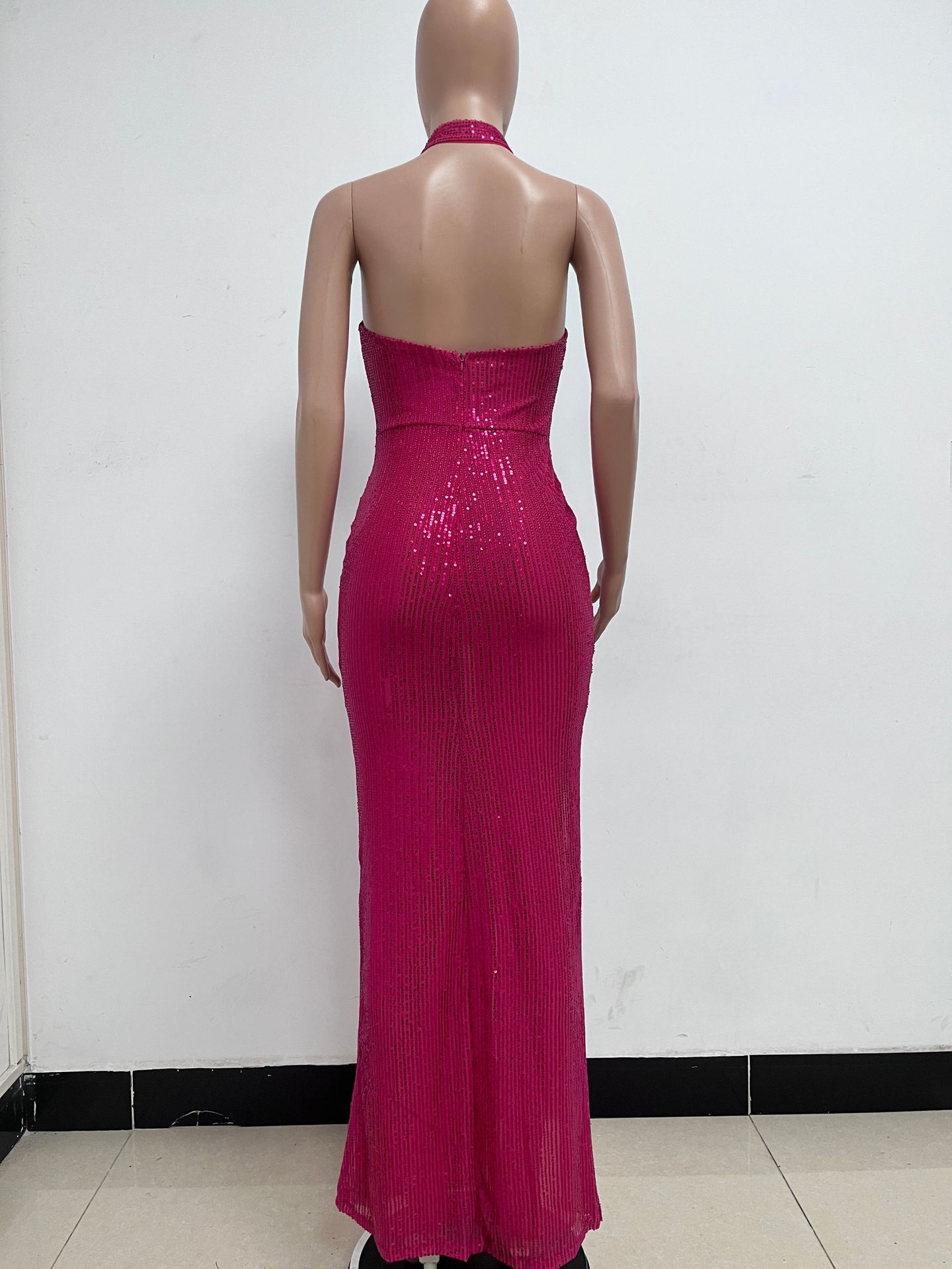 350g Weight Maxi Long Dress Dress Length Type Sleeveless Sleeve Length Party Dress Dresses Type Spandex, Polyester Fabric Type High Waist Waist Line Banquet, Party Occasion Halter Neck Neckline Slim Fit Type Solid Color Pattern Summer, Spring, Autumn Season Women's Gender Sequins Design Elegant, Sexy Style Wholesale Women's Elegant Sexy Sequins Solid Color Banquet Party Halter Neck Sleeveless Party Dress 18