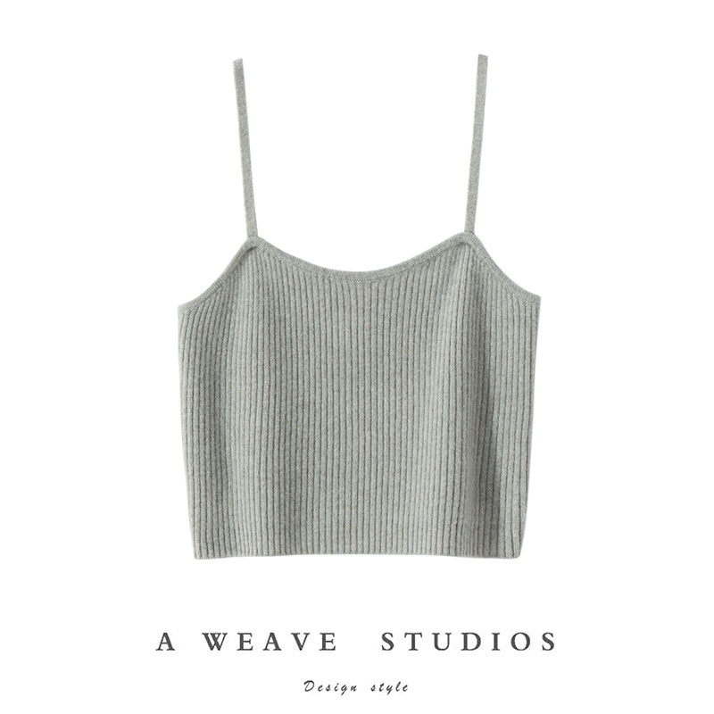 Fairy Little Inner Wear! Fashionable Thin Shoulder Strap Cashmere Suspender Knitted Vest Tube Top That Can Be Worn Outside to Keep Warm and Slim in Autumn and Winter