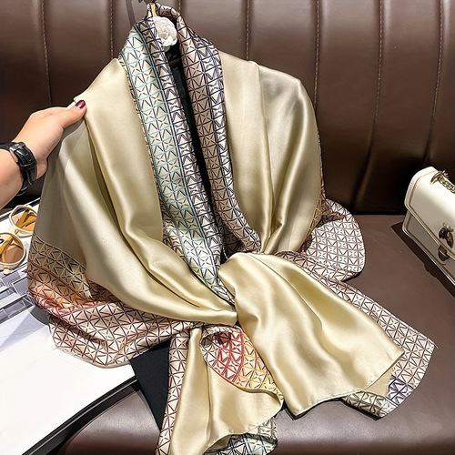 New Simulated Silk Scarf Women's Korean Version Versatile Long Scarf Sun Protection New Silk Satin Printed Scarf Air Conditioning Large Shawl