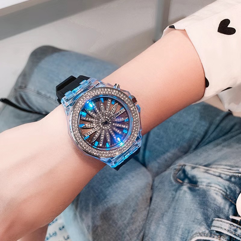 Unisex Watch with Large Dial, Personalized Luminous Watch for Men and Women, Watch with Diamond-Encrusted Silicone Strap