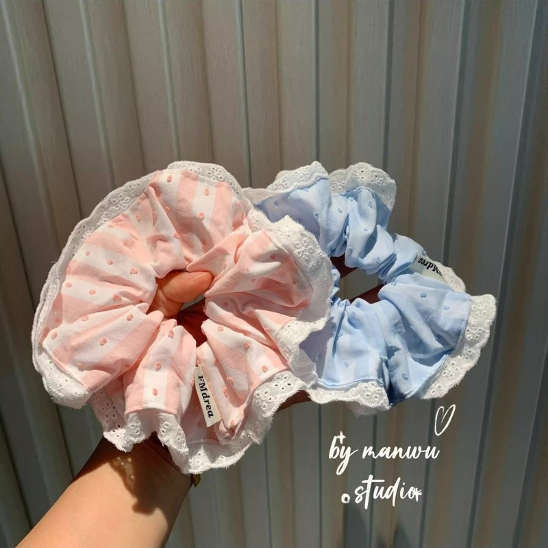 甜美韩系发圈发饰芭蕾风波点双层蕾丝花边大肠发圈温柔发绳头饰女|undefined