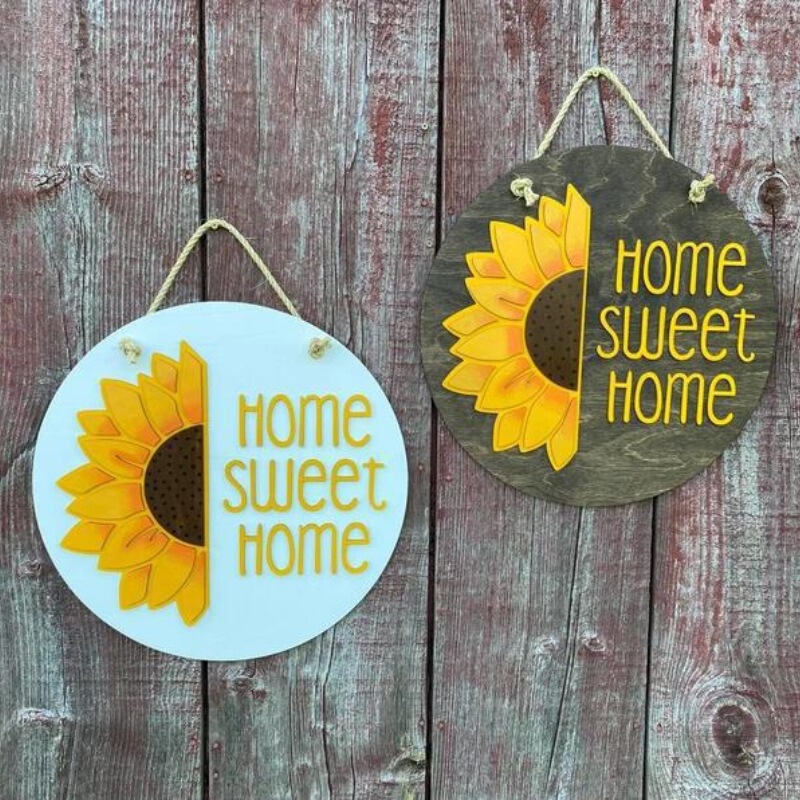 Cross-border Sunflower Welcome Sunflower Welcome sign wooden door plate front door decoration Garland