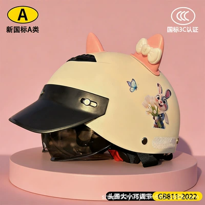 Cartoon Anti-Fall Summer Adjustable Safety | Motosiklet kaskı (dəbilqə) - y3c-off-white-hidden-mirror-pink-and-white-cat-ears-adult-summer-helmet-for-beautiful-girls-includes-judy-flower-gift