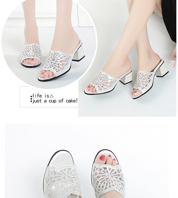 Dép sandal nữ gót vuông đính đá lấp lánh phong cách thời trang — Màu vàng chi tiết 14