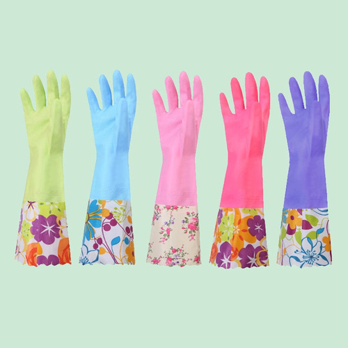 Winter thickened kitchen cleaning and dishwashing gloves, extra long plus velvet waterproof soft rubber warm laundry housework gloves