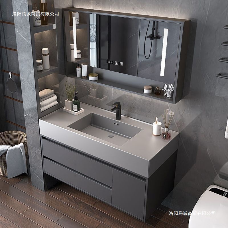 Light Luxury Nano Cloud Stone Solid Wood Bathroom Cabinet Combination Modern Simple Hand Wash Basin Cabinet Bathroom Washstand