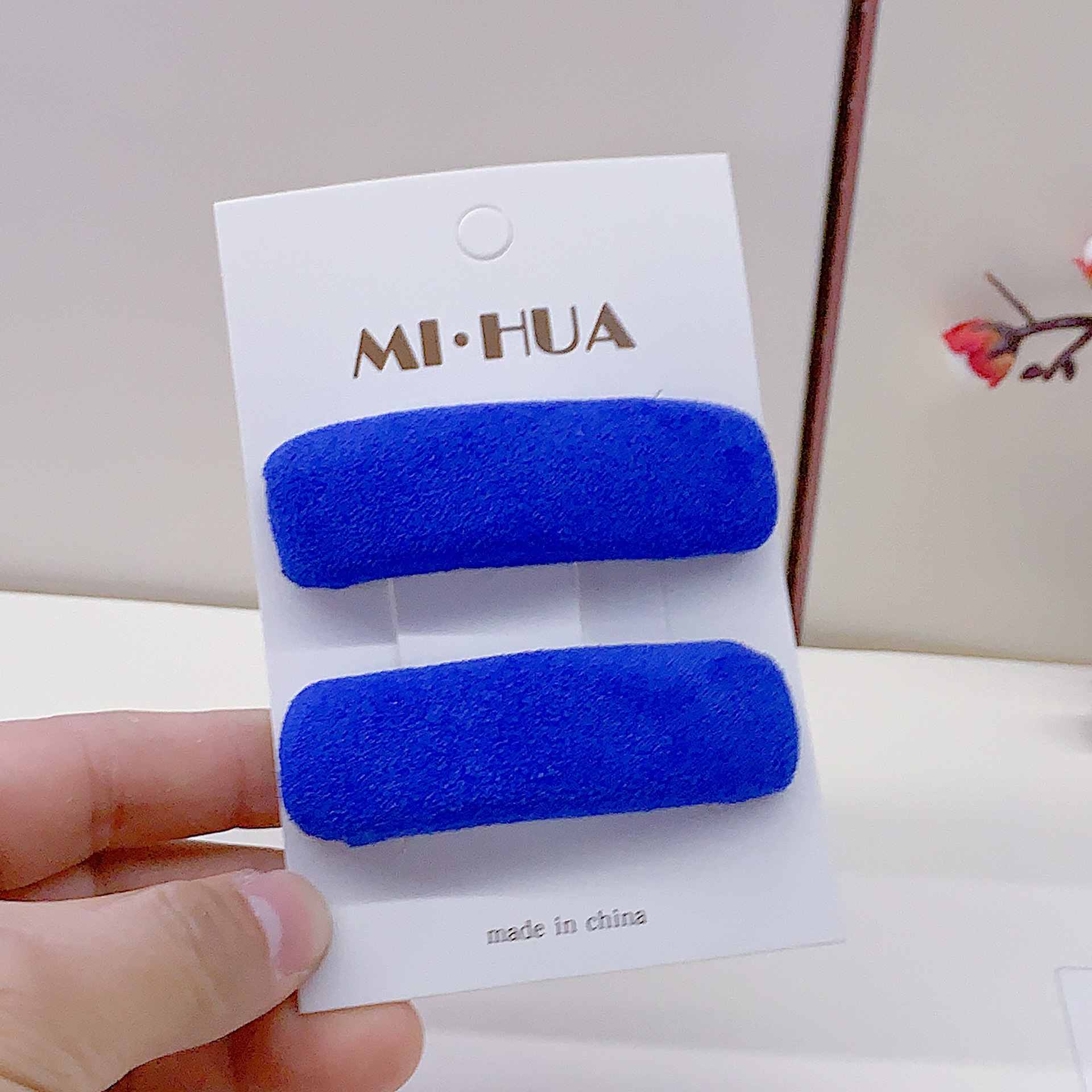 New Hair Accessories Wholesale Women's Simple Sapphire Blue Sponge Bb Clip Hairpin Bangs Broken Hair Clip Pair