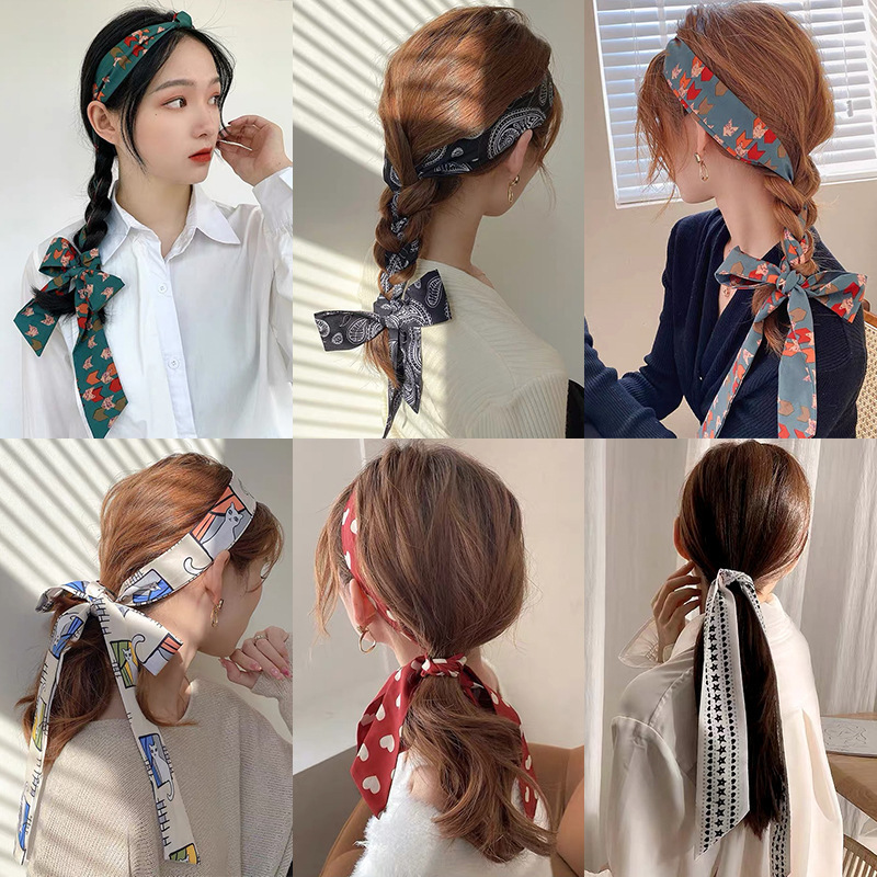 Hair band female tying hair silk scarf r...