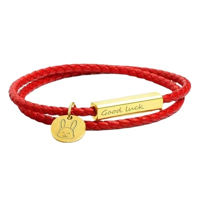 Zodiac Rabbit 2023 Year of fate diy Lettering Red rope Bracelet girl student Versatile Titanium manual weave Leather Jewelry