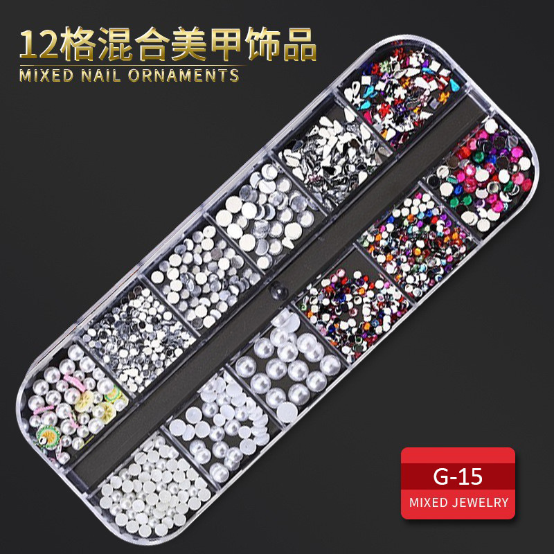 ネイルアート用小物、ラインストーンネイルデコレーション60種類、キラキラ輝くロングストリップボックス、特殊形状リベット、パール、マーキスカット合金装飾|undefined