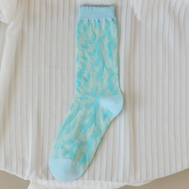 Calzini estivi sottili da donna 2025d 2025d, a metà polpaccio, alla moda, stile foresta floreale, in seta di vetro traspirante, calzini JK_voghion.com